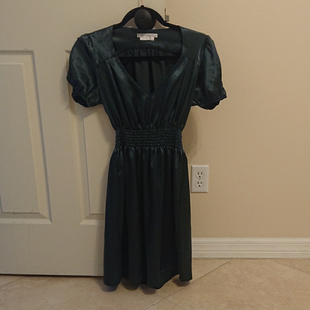 Short sleeve gray-teal sheen dress